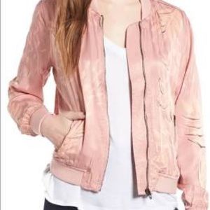 BlankNYC Pink Floral Satin Bomber Jacket